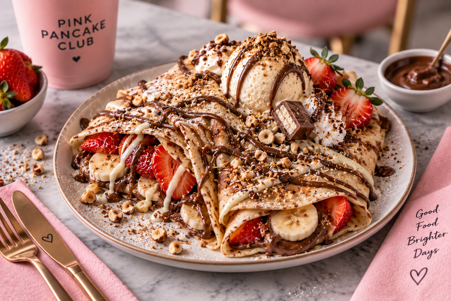 Stuffed crêpes with Nutella, strawberries and banana